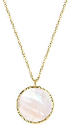 COZLANE 14k Gold Plated Mother of Pearl Shell Pendant Necklaces | Double Sided Round Pendant Necklace Cute Necklaces for Women