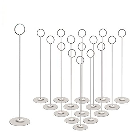 Urban Deco 16 soportes para tarjetas de mesa de 12 pulgadas de acero plateado mate para fotos, carteles de alimentos, notas de notas, bodas, restaurantes, cumpleaños