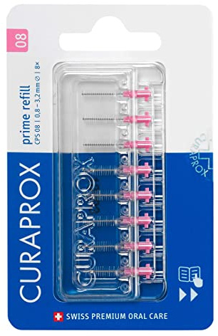 Curaprox Recambios de Cepillos Interdentales CPS 08 Prime – ISO Tamaño 1, Rosa | Filamentos Ultrafinos para una Limpieza Interdental Precisa | Paquete de 8 / Fabricado en Suiza/Embalaje en inglés