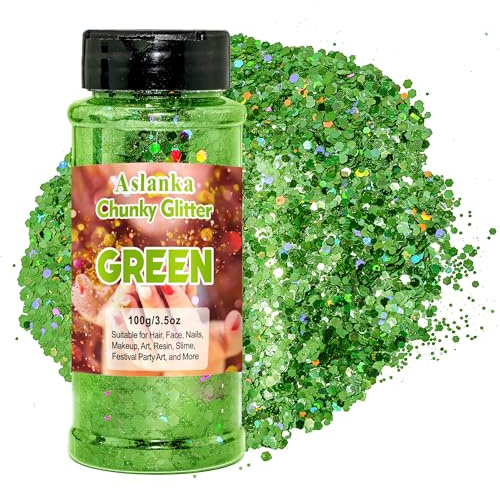 Aslanka Holografiskt Glitter, Grönt Chunky Paljetter, Blandat för Kropp, Festival Dekoration, Hantverk, Gör-Det-Själv