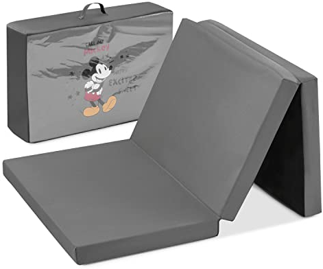 hauck Disney Faltmatratze für Kinderreisebetten mit Tragetasche 120x60x5 cm, Zusammenklappbar, Kompatibel mit Dream N Play Plus, Sleep N Play Go Plus, Play N Relax Center (Sleeper, Mickey Mouse Grey)
