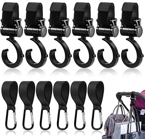 GZLCEU 6 Stk Kinderwagen Haken, 360 Grad Drehung Kinderwagenhaken mit 6 D Form Kinderwagen Haken für Kinderwagen,Einkaufswagen,Fahrrad,Auto(28.5 * 19 * 10.5cm)