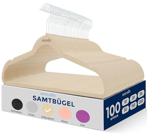 SereneLife Grucce Appendiabiti Antiscivolo in Velluto, 100 Stampelle Armadio, Set di Grucce Resistenti con Gancio Ruotabile a 360 Gradi, Appendiabiti per Felpe, Abbigliamento Bambino