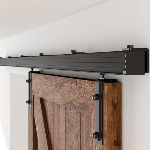 AONAYIOA 72/6FT Box Rail Hardware Heavy Duty Sliding Barn Door Track, Aluminium Alloy Wall Mount Kit for Single Door, Smoothly and Quietly Easy to Install (No Door)