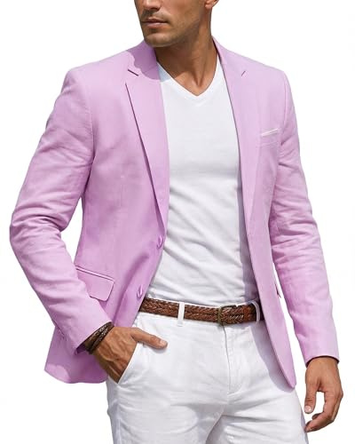 MY'S Men's Casual Two Button Linen Suit Jacket, Slim Fit Business Daily Sport Coat Lightweight Blazer Purple