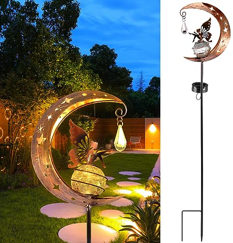 Lampe solaire lune pour extérieur, décoration de jardin pour extérieur, elfe, fée fleur, étanche, avec piquet de terre, lampe solaire d'extérieur pour extérieur, décoration de terrasse, pelouse,