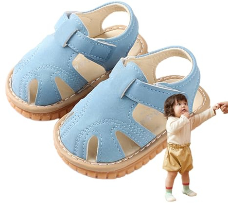 Sandali cigolanti per ragazzi ragazze cigolanti ragazzi sandali estivi antiscivolo suola in gomma morbida punta chiusa scarpe estive all'aperto bambino primo vestito primo camminare