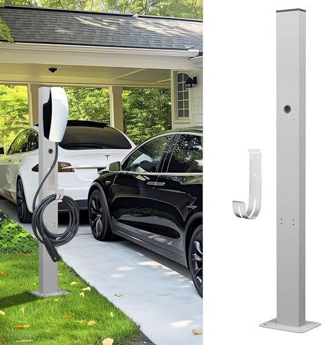 Ufixed Tesla Ladepedestal für den Außenbereich, Tesla Ladeständer für Gen 3 Elektrofahrzeug-Ladestationen, EV Ladepedestal kompatibel mit Tesla Mobile Connector & J1772 Ladegerät in Silber