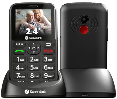 SweetLink S3PLUS 4G Seniorenhandy Ohne Vertrag, 1400mAh Akku Handy für Senioren Dual Nano SIM, SOS-Taste, 2,4 Zoll Farbdisplay Großtastenhandy mit Ladestation, Taschenlampe, FM-Radio, Schwarz