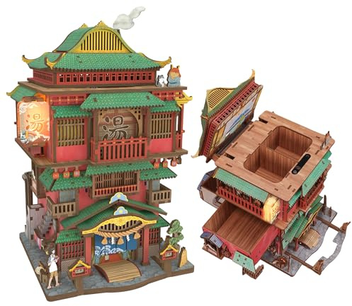 Tonecheer Kit de Rompecabezas 3D para Adultos, Juego de Construcción de Modelos de Madera, Kit de Almacenamiento de Escritorio, Caja de Muñecas Japonesa en Miniatura, Decoración del Hogar(Onsen Saga)