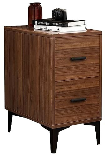 Mesita de noche de nogal con 2 cajones para dormitorio y sofá, mesita de noche pequeña con almacenamiento (35 cm)