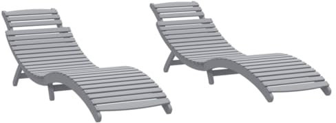 vidaXL Sonnenliegen 2 STK. Grau 184x55x64 cm Massivholz Akazie, Liege, Outdoor Liege, Sonnenliege Holz, Holzliege, Gartenliege, Sonnenliege Massivholz