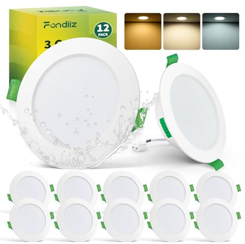 Fondiiz Lot de 12 Spot LED Encastrable 68mm, 5W 220V Spots de Plafond Encastre Blanc Chaud 2700K Blanc Neutre 4000K Blanc Froid 6000K Réglable, IP44 Spot Salle de Bain LED pour Salon Cuisine, Rond