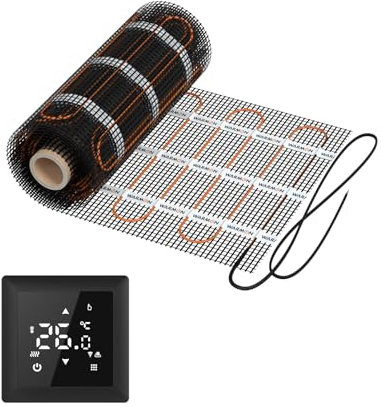 Calefacción eléctrica por suelo radiante para baldosas: WARMON Ultra 200 W/m² con termostato serie TS 100, termostato: TS100 WiFi negro, tamaño de la alfombra: 1,5 m²