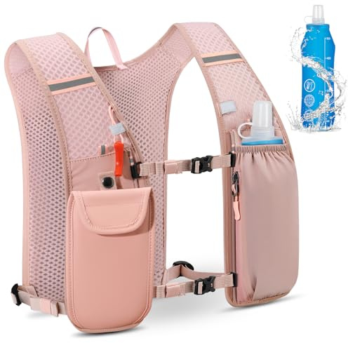 Running Vest for Men Women Lightweight Reflective Running Backpack Hydration Vest Pack with 500ml Water Bottle for Marathons Trail Running Cycling Hiking,Pink