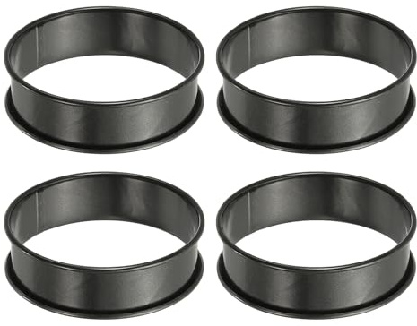 QUARKZMAN 4 stycken tårtringar dessertringar, 8 cm crumpet ringar non-stick runda kakringar av rostfritt stål dubbla rullade engelska bakverk ringar för köksbakning crumpet dessert, svart