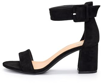 Rio Fiore 2112-2 - Sandali da donna con cinturino in morbida pelle scamosciata, tacco a blocco da 7 cm, colore: nero, Nero , 37 EU