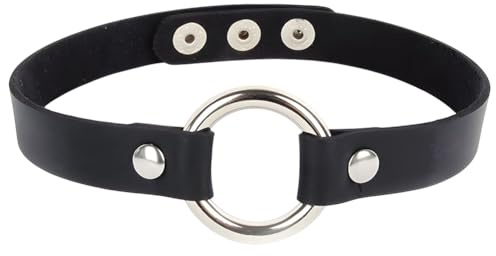 CALFOVERA Gargantilla Ajustable de Cuero Sintético para Mujer, Estilo Gótico, con Anilla En O, Cadena de Cuero, Diseño Punk Negro, Collar Circular Corto con Remaches para Bisutería, Regalo de Fiesta