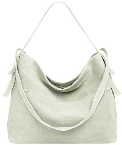 Caspar große Vintage Leder Schultertasche lässige Damen Handtasche aus Wildleder mit Reißverschluss - PREMIUM LINE - Modell No.816 - Made in Italy, Farbe:elfenbein