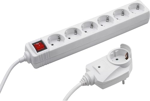 Meister Ciabatta elettrica a 6 prese, con spina aggiuntiva – cavo da 2 m – bianco – IP20 per interni – Interruttore/Powersplit/spina con protezione da sovratensione/multipresa Tido 6 prese/7430840