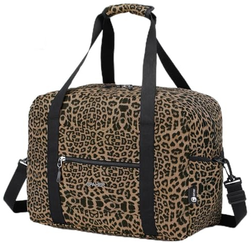 SPAHER Bolsa de Viaje 40x30x20 Ryanair Wizzair Equipaje de Mano Vueling 25L Bolsa Cabina Impermeable Bolso de Mano Avion Maternidad Hospital Fin para Deporte Gimnasio Travel Cabin Bag, Leopardo