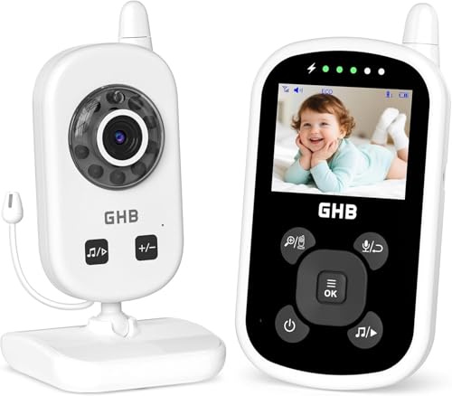 GHB Baby Monitor Video e Audio 2,4'', 950mAh, Monitor Baby con Telecamera con Comunicazione Bidirezionale, VOX Visione Notturna Visione Rilevamento della Temperatura, Ninne Nanne
