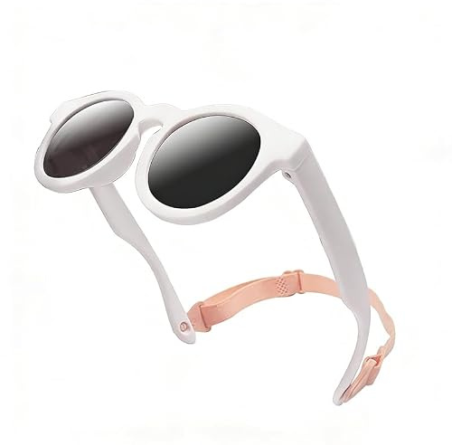 Garegce Baby Sunglasses with Adjustable Strap, Bendable for Newborn Infant Toddler Sunglasses, Polarized UV400 Protection and Durable Silicone Frame for Girls & Boys Age 0-36 Months - White