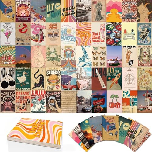 PLUSHCEWT 50 Pcs Aesthetic Postcards Set, 300gsm Premium Thick Postcards 10x15cm, Wall Art Prints for Room Decor, Blank Back Greeting Cards, for Photo Wall, Gifts, Scrapbooking (Vintage)