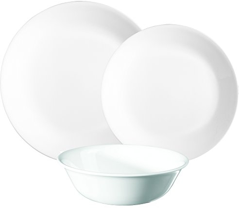 Corelle 3120AB Vitrelle Glass 12-Piece Winter Frost Chip and Break Resistant Dinner Set, White