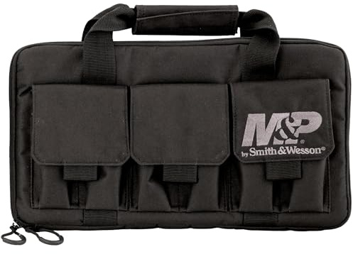 Smith & Wesson M&P Pro Tac Padded Double Handgun Case with Ballistic Fabric Construction and External Pockets for Shooting, Range, Storage and Transport, Black