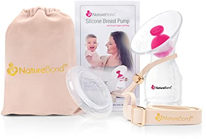 NatureBond Manual Breast Pump. Premium All-in-1 Set - Silicone Breast Pump 100ml, Pump Lid, Pump Stopper, Pump Strap, Pump Bags