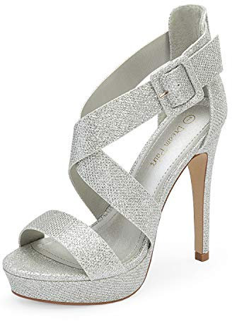 DREAM PAIRS Women's Fashion Heeled Sandals for Ladies with Comfortable Shoes high Heels in Party,Size 6.5,Silver/Glitter,Charlotte
