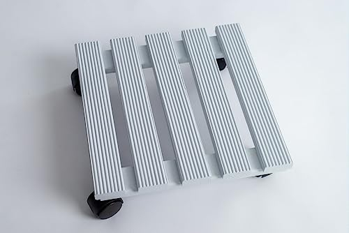 Wooden Plant Pot Caddy - 29x29cm - Rustic Style - Grooved Surface - Garden Plant Pot Trolley - Stand Mover Dolly on Wheels - Indoor & Outdoor – White