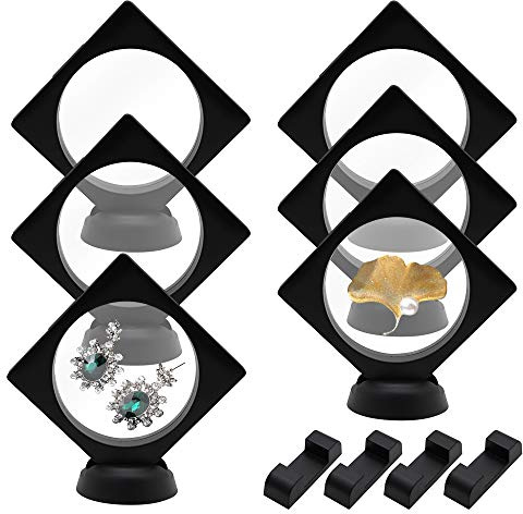 QUMENEY 6 soportes de exhibición de marco flotante 3D, soporte de suspensión flotante con bases, escaparate para medallones de monedas de reto de joyería (90 x 90 cm)