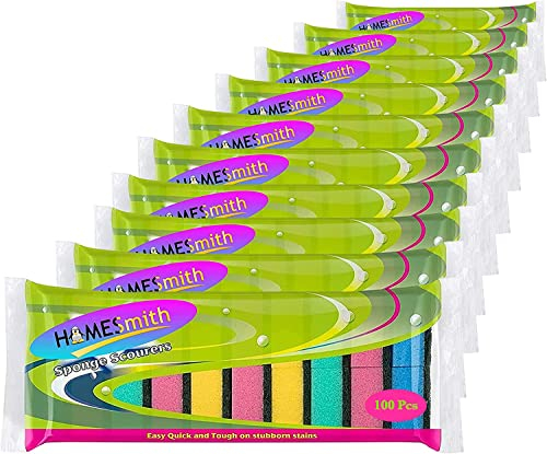 HOMESmith Lot de 100 éponges à récurer colorées