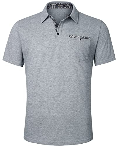 Enlision Poloshirt Herren Kurzarm Grau Polohemd mit Brusttasche Casual Golf Poloshirts Regular Fit Sport Polo T-Shirt Männer L