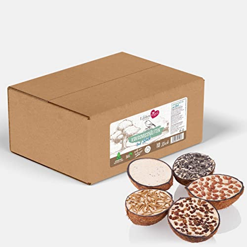 Liebesvogel für Wildvögel 5x2 Stck halbe Kokosnüsse, Kokosnussschalenhälften gefüllt für Wildvögel