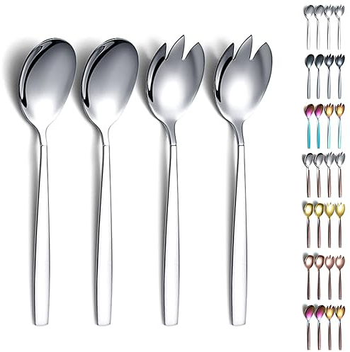 Evanda Set di server per insalata, Set da portata per insalata in acciaio inossidabile, cucchiaio da insalata, server per insalate, forchetta per insalata, confezione da 4