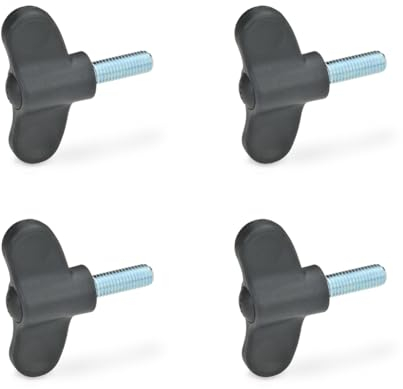 Ganter Normelemente | Lot de 4 vis à oreilles GN 633-48-M6-20-DSG | Poignée papillon | Plastique noir | Vis en acier M6x20