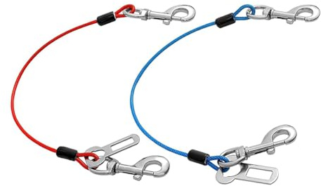 Tiardey Cinture di Sicurezza per Cani per Auto 2 Pezzi Corda d'Acciaio Cinture di Sicurezza per Cani Ritenuta di Sicurezza Cavo Senza masticazione con Doppie Clip e Attacco a Chiusura