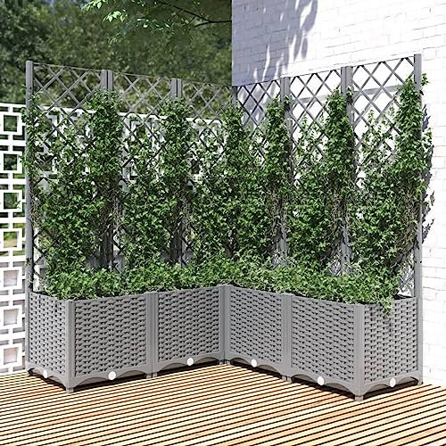 Homgoday Fioriera da giardino con traliccio, fioriera da giardino a pannello, supporto per piante rampicanti, per patio, cortile, ingresso esterno, balcone, aiuola rialzata, fioriera grigio chiaro