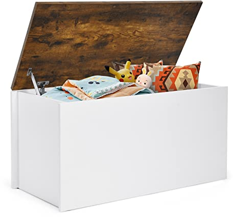 COSTWAY Spielzeugtruhe mit Deckel, 2 in 1 Spielzeugkiste Kinder aus Holz mit Stauraum & Einklemmschutz, Aufbewahrungsbox Sitztruhe Sitzbank für Kinderzimmer Wohnzimmer, 90 x 45 x 45,5 cm