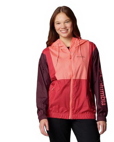 Columbia Women's Lily Basin 2 Jacket, Lightweight Windbreaker Jacket, Alpenglow/Moonvista/Daredevil, XL