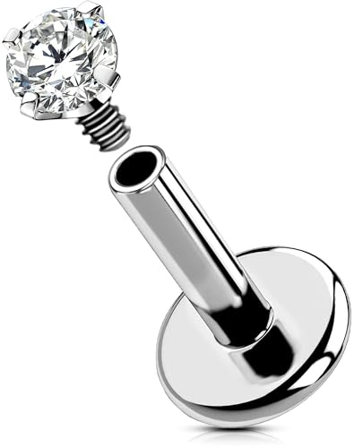 OUFER Body Piercing Piercing per labbro interno in titanio con zirconia cubica trasparente, 16 g, per piercing al labbro, trago, conchiglia, cartilagine