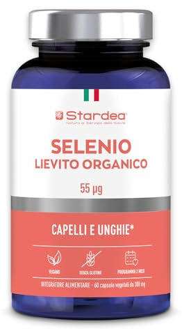 STARDEA SELENIO LIEVITO ORGANICO 55 µg | 60 capsule vegetali | difese immunitarie | Antiossidante | Salute dei capelli e unghie | vegano | programma 2 mesi | Stardea