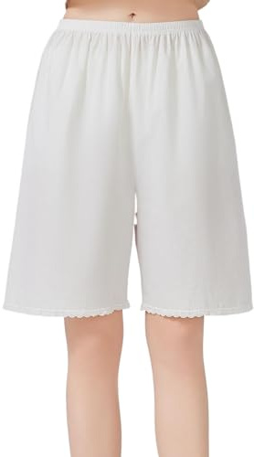 BEAUTELICATE Women’s Pettipants Pantaloons Pure Cotton Culottes Slips Underskirt Underdress Cooling Anti Cling Breathable Summer Pajamas Trousers Short Long Ivory Black