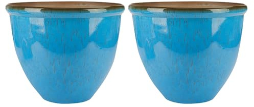 JMS we create smile - (Set of 2 LIGHT BLUE Glazed Effect Ceramic Look Planters - 30cm