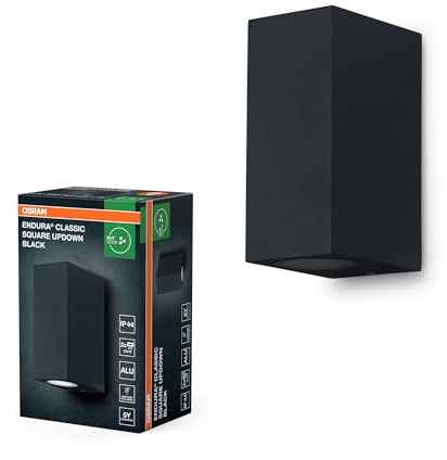 Osram ENDURA Classic Square Updown Außen-Wandleuchte, schwarz, GU10-Sockel (max 35W), kann mit einfacher oder smarter Lampe bestückt werden, Down oder Up/Down Leuchtenvariante, Schutzklasse IP44