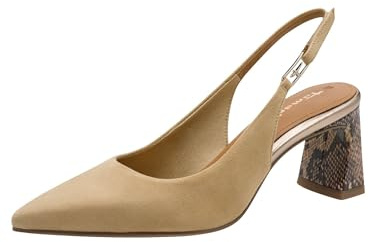 Tamaris Escarpin à bride arrière pour femme à talon bloc en cuir beige 37 EU