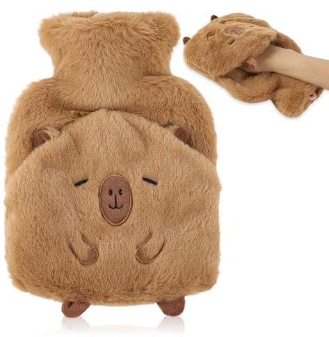 Lvjkes Bouillotte, 1L Bouillotte enfant avec couvercle, Mignon peluche bouillotte, Amovible pour le nettoyage, Antidéflagrant et étanche, Convient aux enfants et aux adultes (Vertical)